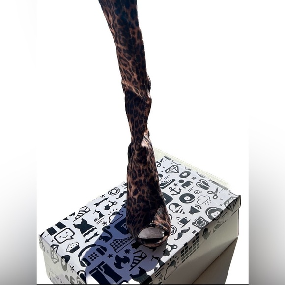 Size 10 NWT NIB Bamboo LEOPARD Print over the knee heel boot open toe - Picture 2 of 4